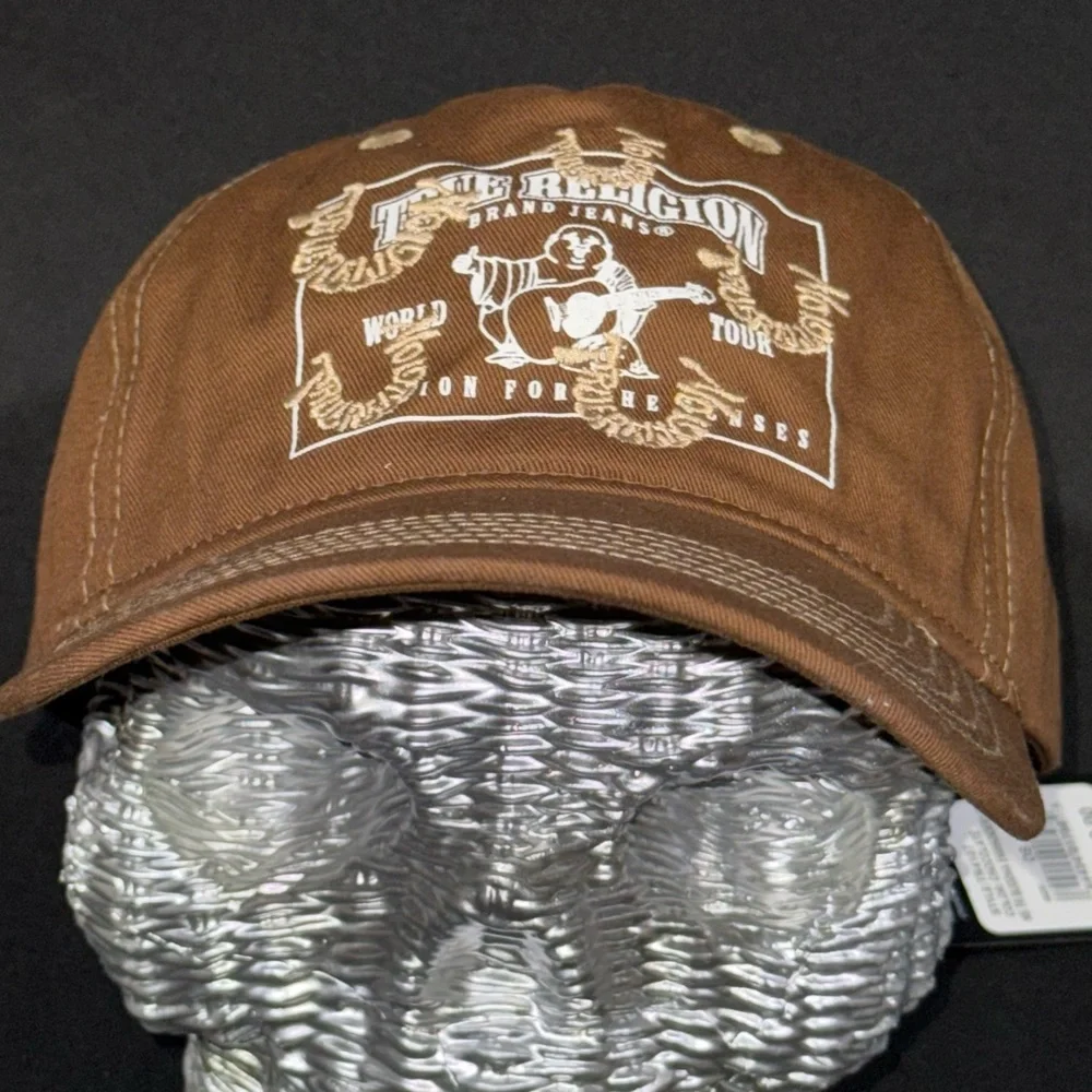 True Religion Brown Hat with White and Gold Embroidery
